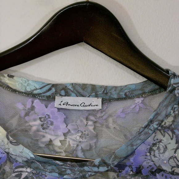 L Amore Couture. Women's Sheer Multicolor Blouse Top - Picture 4 of 8